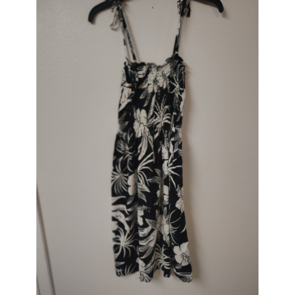 Hibiscus Collection Hawaii Black White Floral Palm Smocked Rayon Sundress Dress
